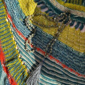 Boho Long Grey Bead Necklace with Tassel